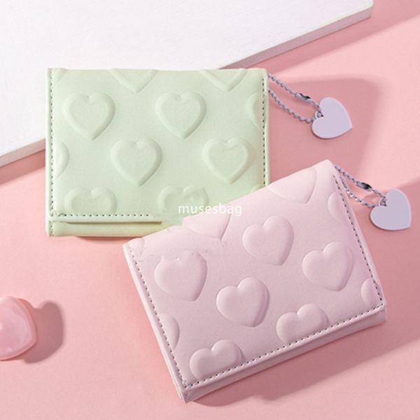 

Fashionable Women Classic Retro Small Wallet Wholesale Love Stamped PU Temperament Short Style Practical Leisure Multi functional Zero Wallet, Pink