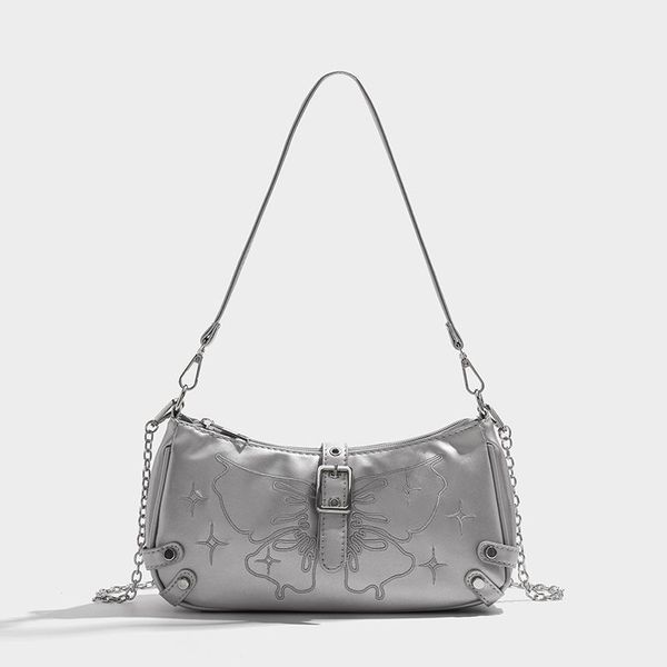 

Internet celebrity high-end texture stick bag y2k sweet and cool spicy girl underarm bag women's new niche one shoulder crossbody bag, Silver