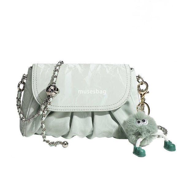 

High quality chain texture crossbody small bag for women new fashionable and versatile mobile phone small bag soft leather summer cloud bag, Light green
