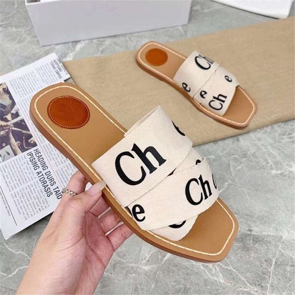 

Woody Designer Sandals For Women Mules Flat Slides Light Tan Beige White Black Pink Iace Lettering embossed Canvas Slippers Womens Summer Outdoor Shoes, Color 13
