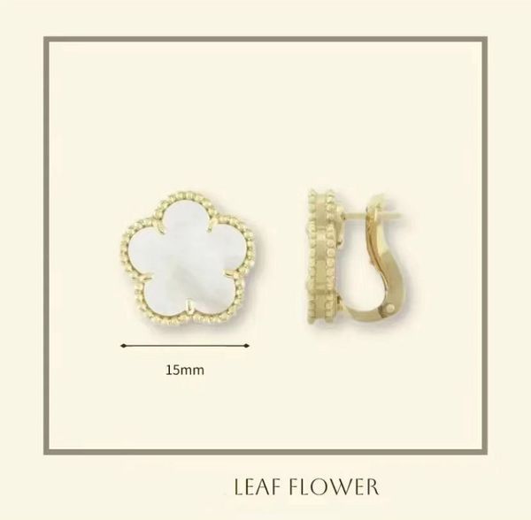 

Earring Vintage Leaf Clover Charm Stud Earrings Mother-of-Pearl Stainless Steel Gold Studs Agate for Women wedding Jewelry