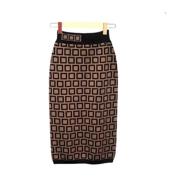 

Dress Designer Women Casual Mid Calf Classic Skirts Letter Contrast Color Straight Trendy Dresses, Brown