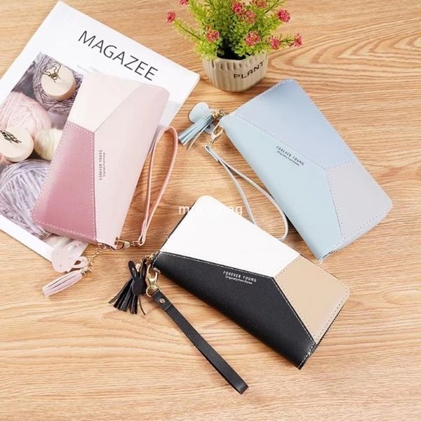 

Designer Women Fashionable and Fashionable New Handheld Bag Wallet Long Color Contrast Panel Zipper Tassel Practical Large Capacity Wallet Phone Bag, Black (without logo)