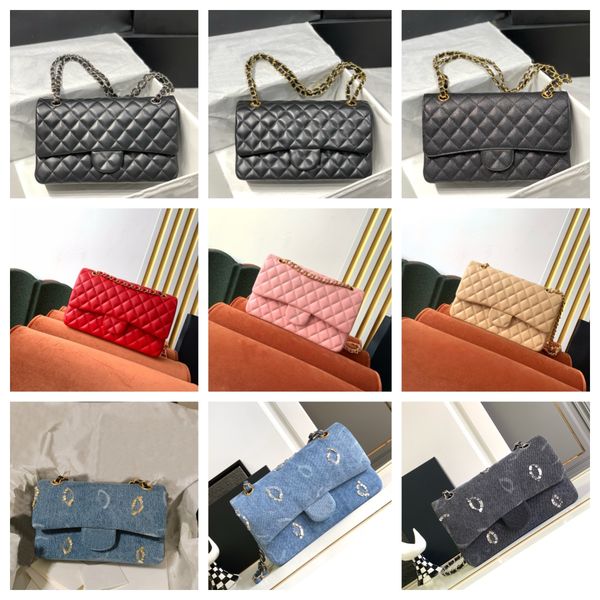 

Original Top Mirror Quality Classic Clamshell Bag 20-25Cm Medium Size Women's Leather Blue Denim Sequin Purse Small Designer Crossbody Bag Handbag 891 169, Yellow