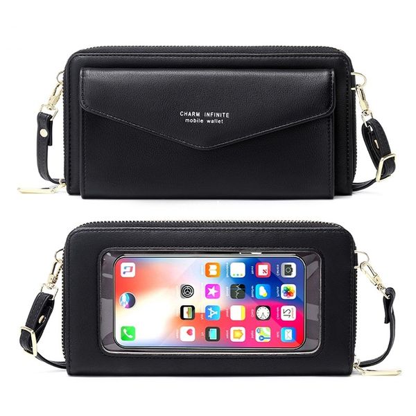 

Fashionable Women Fashionable Touch Screen Anti theft Brush Transparent Phone Bag Multi functional Crossbody Wallet Mini Practical One Shoulder Small Bag, Black