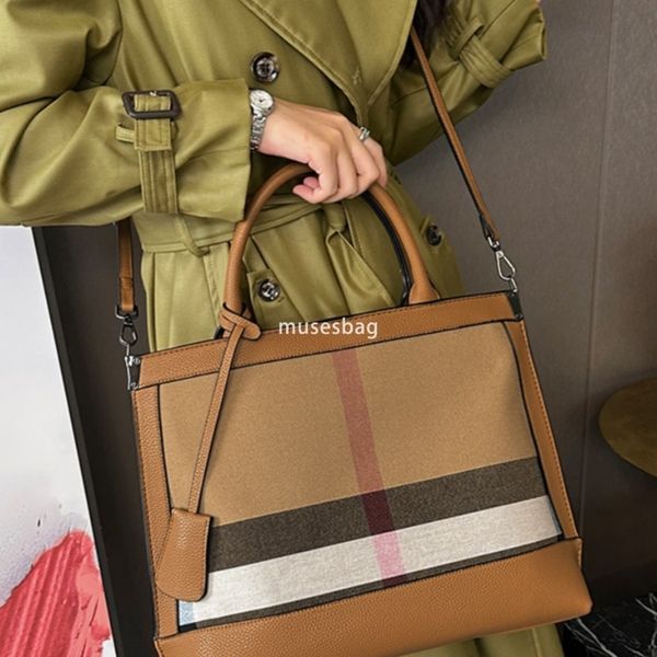 

New plaid women bag European and American retro handbag mother bag patchwork versatile texture tote bag single shoulder crossbody bag, Brown