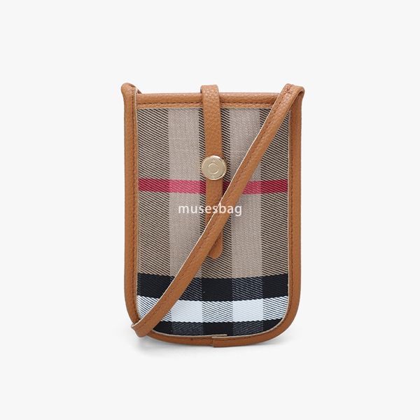 

Spot women bag new checkered contrasting color mobile phone bag single shoulder crossbody bag fashionable texture small bag simple and versatile, Brown