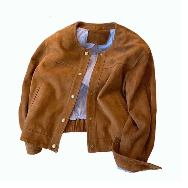 

Vintage Suede Women's jacket Loose Short Coat O Neck Casual Jacket For Women autumn outwear korean Woman clothingF6.28#69, Brown