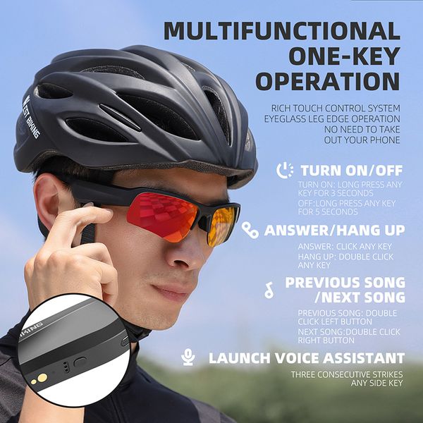 WEST BIKING Smart Bluetooth Glasses Headphones Audio Calling Sunglasses Sports Stereo Headsets Music UV400 Cycling Eyeglasses