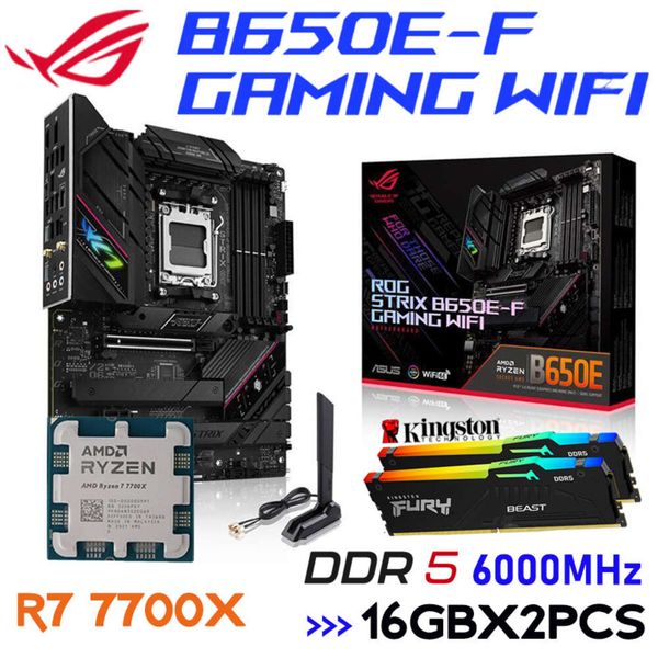 Ryzen 7 7700X AM5 Processor Kit Asus Rog Asus ROG STRIX B650E-F GAMING WIFI AMD B650 Motherboard Suit DDR5 Memory 6000MHz 32GB