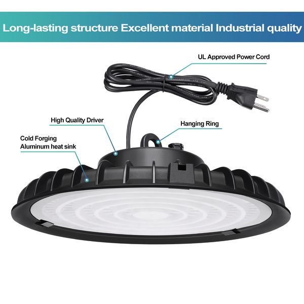 UFO LED High Bay Light 100W 200W 300W US Hook & Cable Industrial lights Factory Shop GYM Light Warehouse UFO Highbay Lamp
