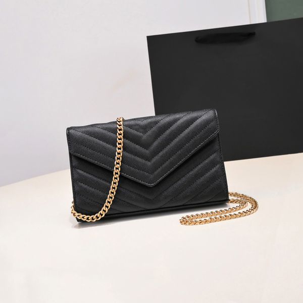 

Designer Bag Wallet Women's Crossbody Bag High Quality Luxury Classic Black Caviar Cowhide Chain Bag Shoulder Bag Handbag Envelope Bag, #8 caviar 23cm