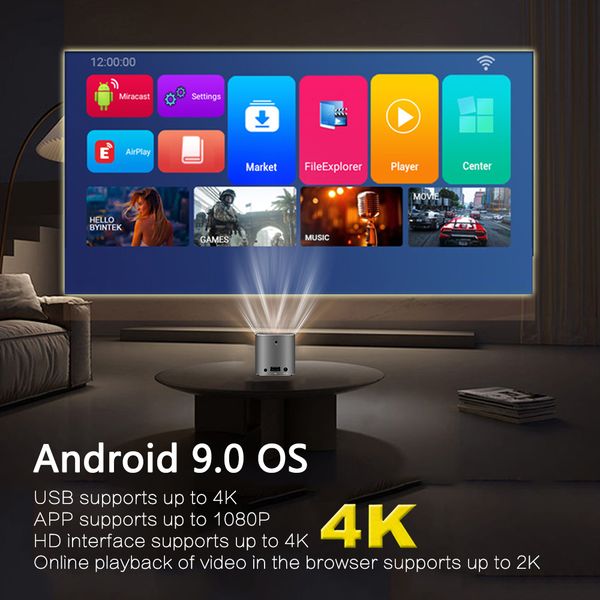 ZAOLIGHTEC D3 3D 4K Home Theater Projector 1080P Smart Android WIFI Video Outdoor DLP Mini HD Portable Projector with Battery