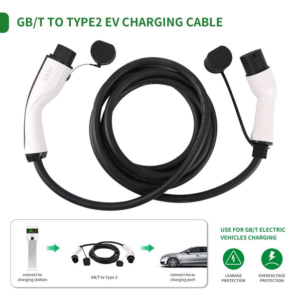 

2 Type to GBT EV Charging Cable 5Meter 32A Three Phase 22KW for GBT Electric Vehicle Car Charging Connector Adapter 200V~380V 3A KW Connecr 00V~380V