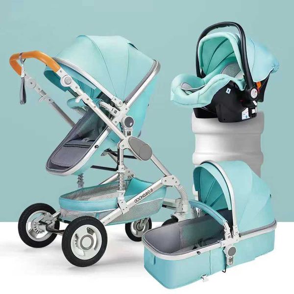 

Strollers# stroller 3 in 1 with seat Multifunctional BABY carriageblue Folding baby strollerHigh Landscape newborn car WX