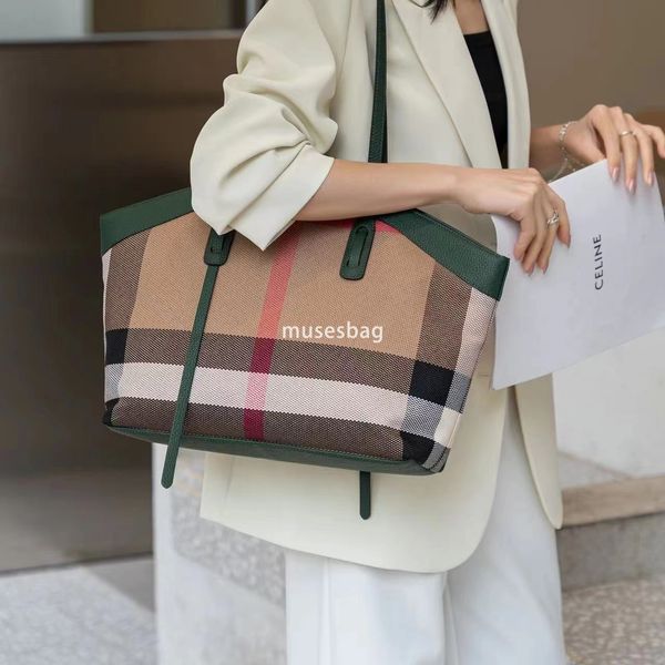 

Niche design European and American retro new high-end fashionable soft leather canvas plaid mother shoulder tote bag large capacity underarm bag, Burgundy