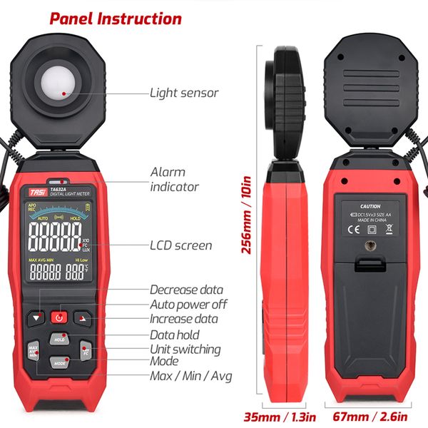 TASI TA632A/B Digital Light Meter Photography Luxmeter Detachable Probe Illuminometer Lux/Fc Photometer Enviromental Tester