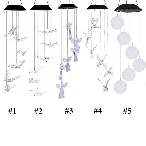 LED Colorful Solar Power Wind Chime Crystal Hummingbird Butterfly Waterproof Outdoor Windchime Solar Light Colorful Wind Chimes