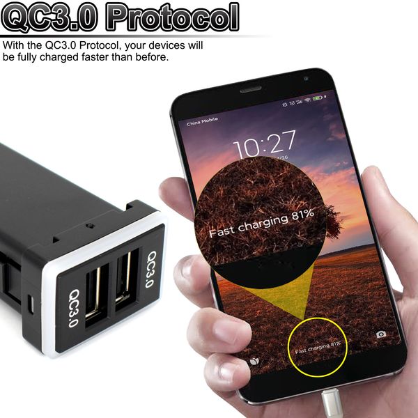 

USB QC3.0 Car Port Fast Charger For Toyota Camry Land Cruiser 200 RAV4 Corolla Smartphone Quick Charging Adapter LED Accessories
