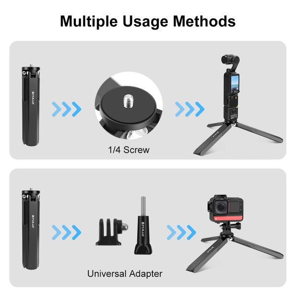 PULUZ Metal Tripod For DJI Osmo Pocket 3 Foldable Handle Bracket with 1/4-inch Screws For SLR Camera / Desktop Projector