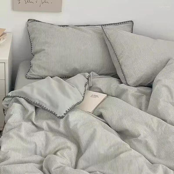 

Bedding Sets Shell Edge Washed Cotton Four-piece Set Simple Quilt Cover Single Student Dormitory Bed Sheet Three-piece, Gray