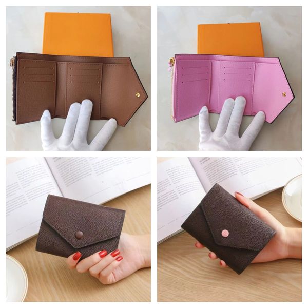 

totebag2023 leather Designer Ms. woman Holders for women Coin Purse Small Wallet victorine Woman Card Holder Brown wer Short Mini Wallets With Box, Brown flower-red