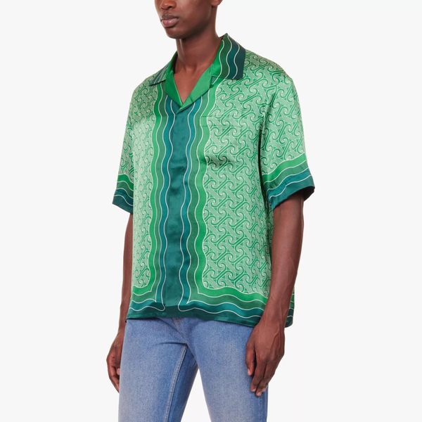 

25ss High Quality Men Designer Silk Casual Button Shirt New Product Fashion Summer Vacation Classic Style Print Hawaii Short Sleeve Polyester Cardigan Shirt Tops TN, Brown