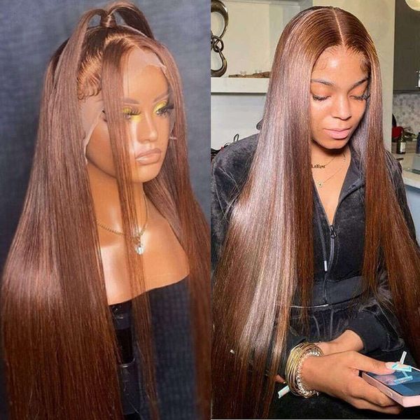 

Straight Front Brown 13X4 Frontal For Women Preplucked 360 Lace Wig Colored Human Hair Wigs On Sale Clearance al s, #350