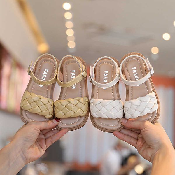 

Girls' Summer 2024 Woven Soft Sandals, Open-Toe Children's Shoes, White