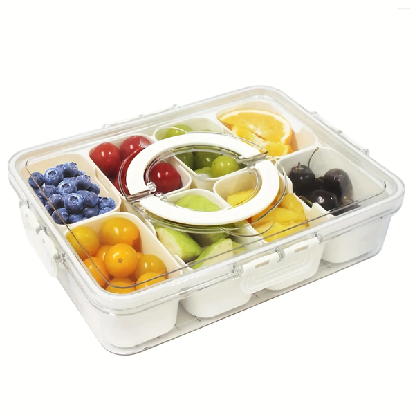 

Kitchen Storage 4-Compartment Snack Tray With Flip-Top Lid - Portable Bento Box For Fruits Vegetables Nuts Candies Hand Wash Only Reusable