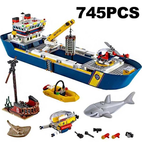 

sets 745 of urban ocean reconnaissance ship models 60026 building blocks exploration conference toys childrens birthdays boys gifts W241005, Multicolor