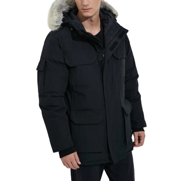 

Down Coat men winter jackets real wolf fur collar hooded outdoor warm and windproof coats with removable cap parka mens outerwear down jacket, Blue