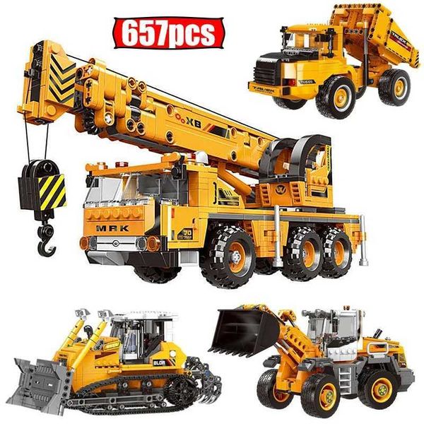 

City technical MOC WheelLoader Car Heavy Mining Truck Crane Building Blocks DIY Engineering Excavator Bricks Toy For Children Q241007, Multicolor