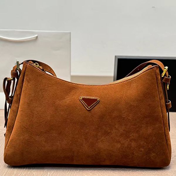 

Suede Brown Womens Designer Totes Soft Leather Handbag Casual Women's High Quality Autumn Winter Underarm Shoulder Bag, Beige