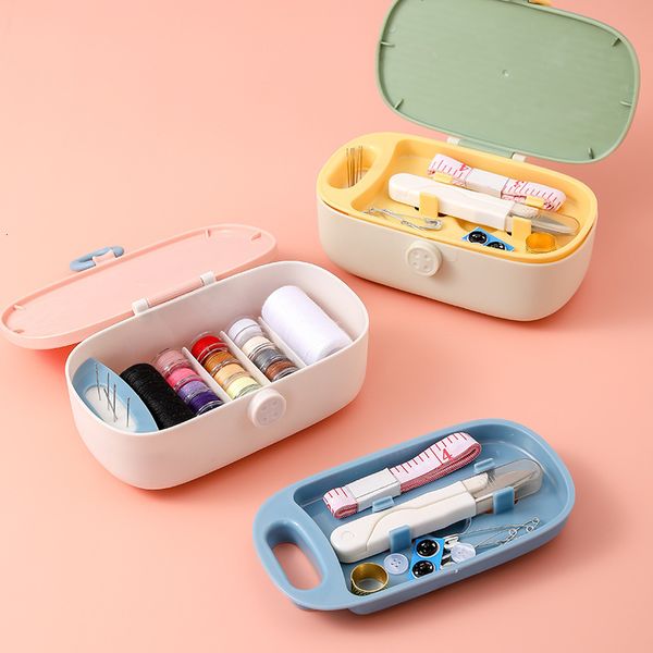 

Multifunctional Portable Sewing Set Household Button Scissors Needles And Thread Classification Storage Box, Pink green grey