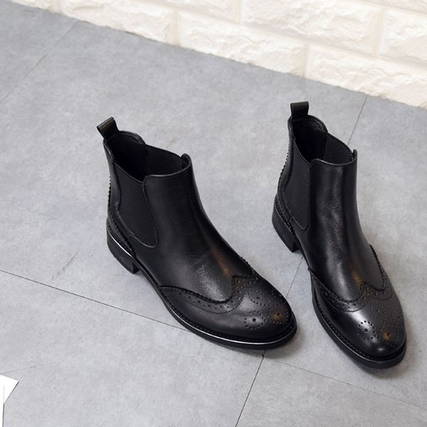 

Genuine leather Martin boots female British style autumn and winter padded bare boots retro Brock short boots Chelsea boots female, Black padded