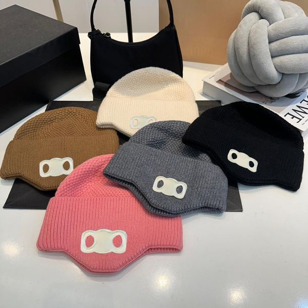 

Designer beanie winter hat mens cap Wool Knit Warm Hat with Ear Defenders Embroidered cotton and cashmere bonnet casquette, C3