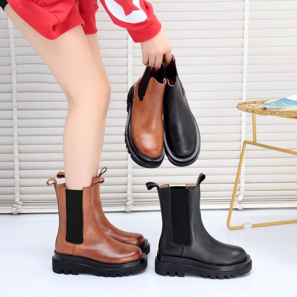 

Mid-calf thick bottom Chelsea boots women's new hundreds of smoking boots leather short boots Martin boots, Black 2020