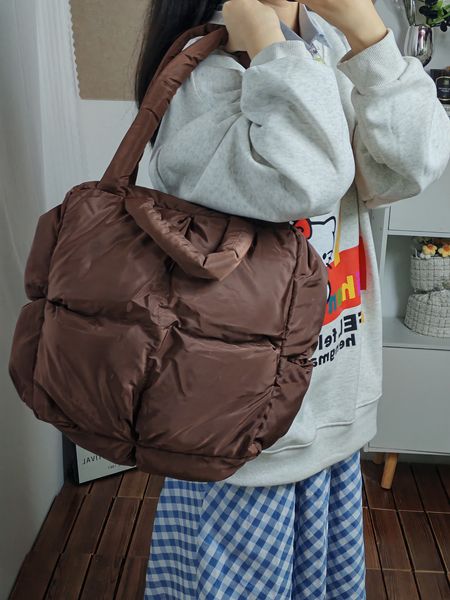 

Senior sense diamond lattice soft cotton large capacity Tote bag women new autumn and winter all-in-one underarm shoulder bag, Coffee