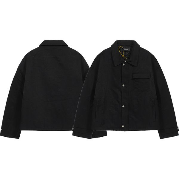

Autumn Men Black Bomber Coat Leisure Collar Cotton Cardigan Double Zip Nylon Thin Quilted Men's Loose Lapel Jacket
