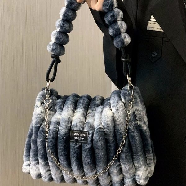 

Tie dye plush shoulder underarm bag Women's large capacity bag autumn/winter new hand-held hair bag crossbody bag, Dark grey