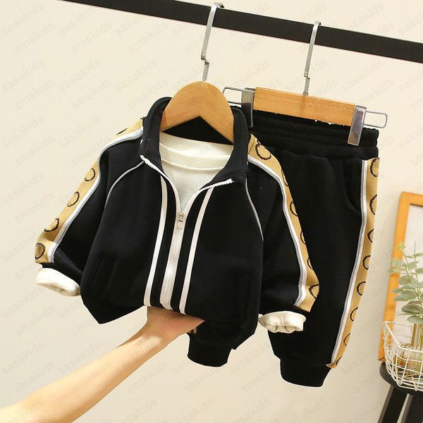 

Black Cotton Casual Sportswear Two Piece Sets for Girls, Long Sleeve Coat with Pockets, Spring 2024 Autumn Outfit, 90-130 Size