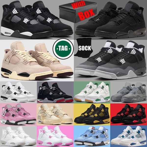 

With Box Free Shipping Basketball 4 4s shoes designer sneakers for mens womens Black Cats men women trainers Sports, Dark grey