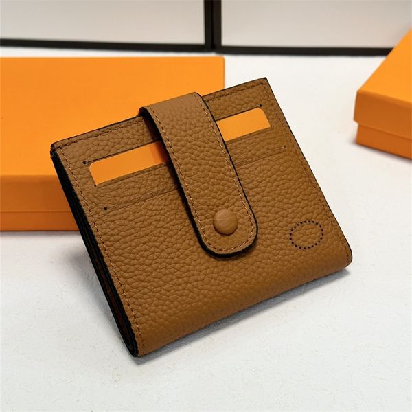 

Genuine Leather Short Wallet Card Holder Designer Wallets Square Holders Note Compartment Woman Men BOX TOP, Khaki(11*10cm)