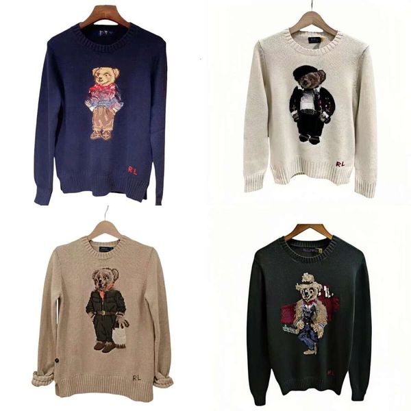 

men sweater designer bear sweater women sweaters Pullover Embroidery Fashion Knitted Sweaters woman Long Sleeve Casual Printed Wool Cotton Soft Unisex asian size, Light tan