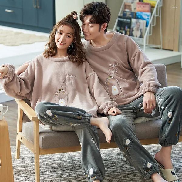 

Sleepwear Womens Winter Couples Pamas Set Cute Animal Flannel For Women Pijamas Men Plush Pyjamas Suit Home Clothing Sleep
