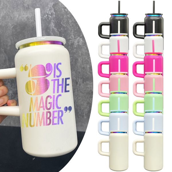 Double walled powder coated rainbow underneath Stainless Steel 16oz Soda Can metal Mug vacuum insulated drinking coffee tumblers for laser engraving