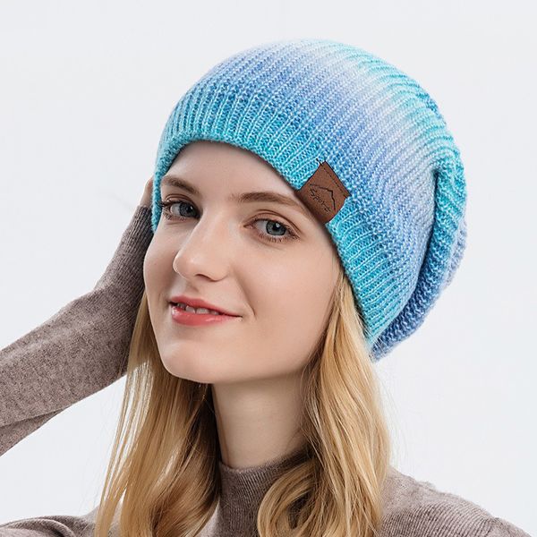 

Autumn Winter New Knitted Cross-border European and American Trend Gradient Tie Dye Warm Rainbow Fashion Woolen Hat for Women, Blue