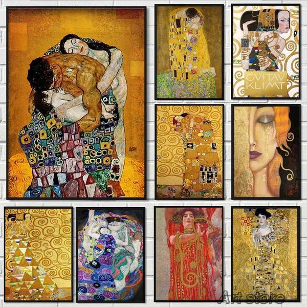 Classic Gustav Klimt Family Canvas Painting Tear Kiss Gold Modern Posters Prints Wall Art Picture for Room Decor Cuadros W241010