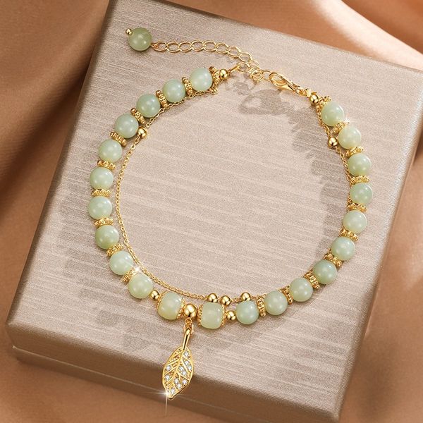 Natural Hetian Jasper Golden Branch Jade Leaves Bracelet Exquisite Sexy Young Girls Fashion Jewelry Best Selling Holiday Gift